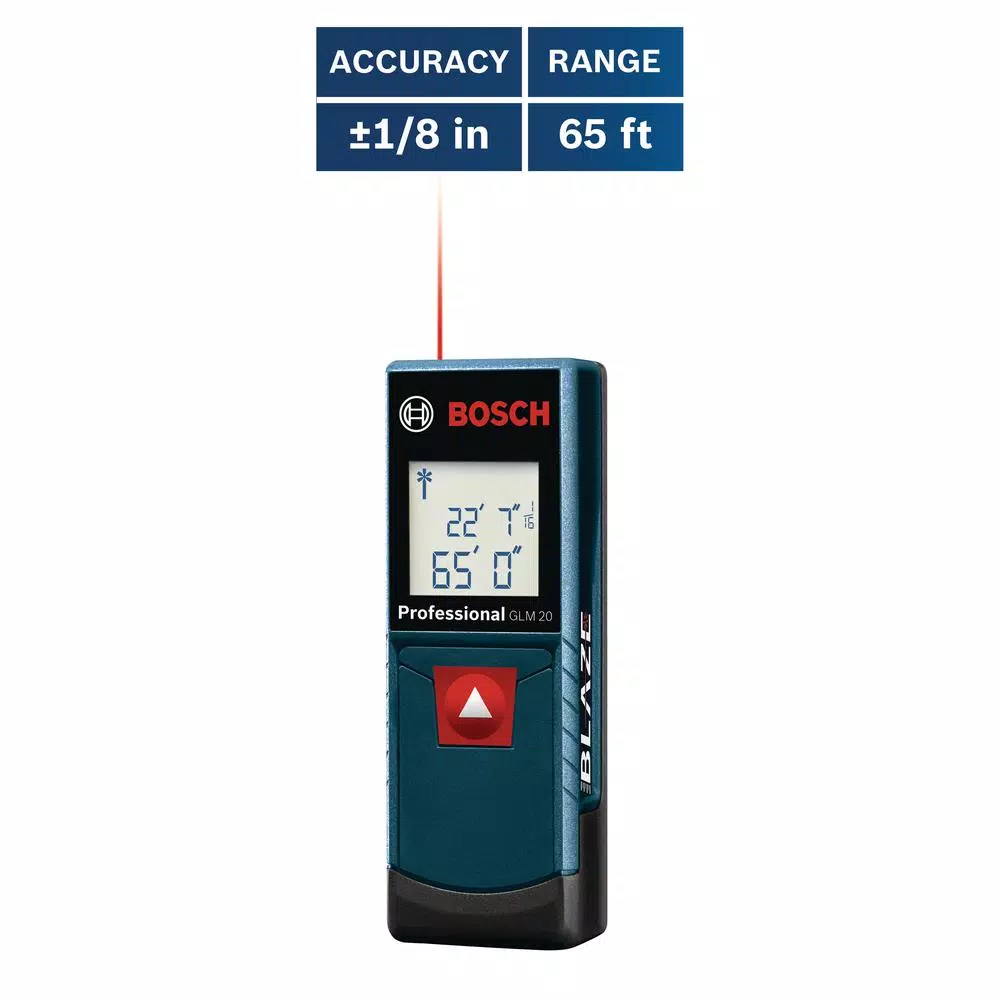 Bosch BLAZE GLM 20 X Laser Distance Measurer, 65 ft.