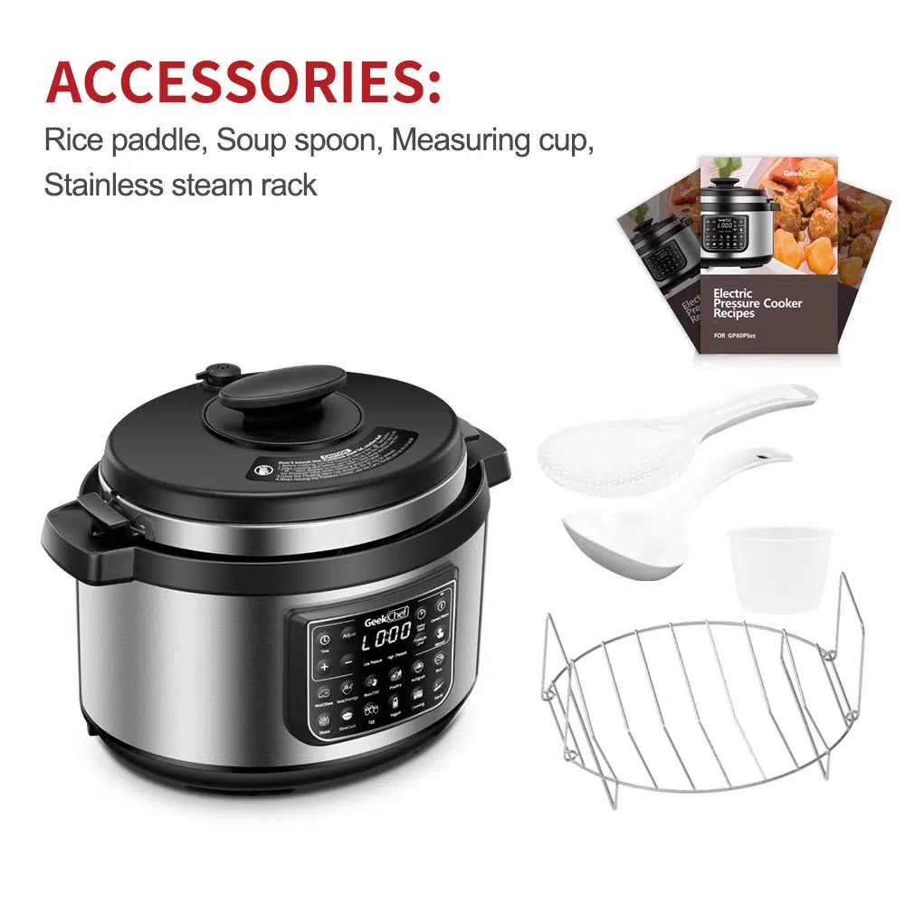 Boyel Living Geek Chef 8 Qt. Stainless Steel 12-in-1 Programmable Electric Pressure Cooker with Oval Non-Stick Pot