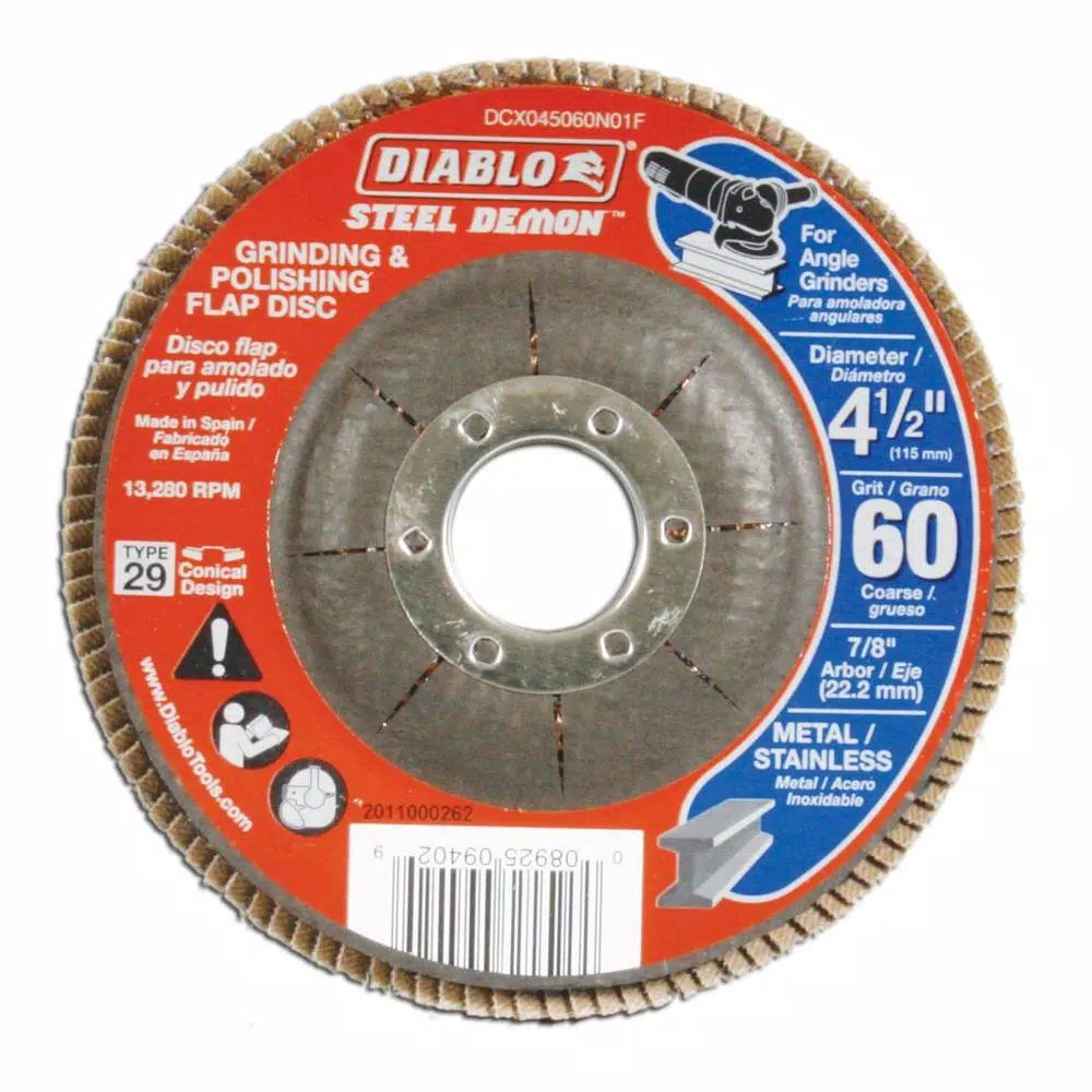 Diablo Steel Demon 4-1/2 in. 60-Grit Coarse Grinding and Polishing Flap Disc, Type 29 Conical (5-Pack)