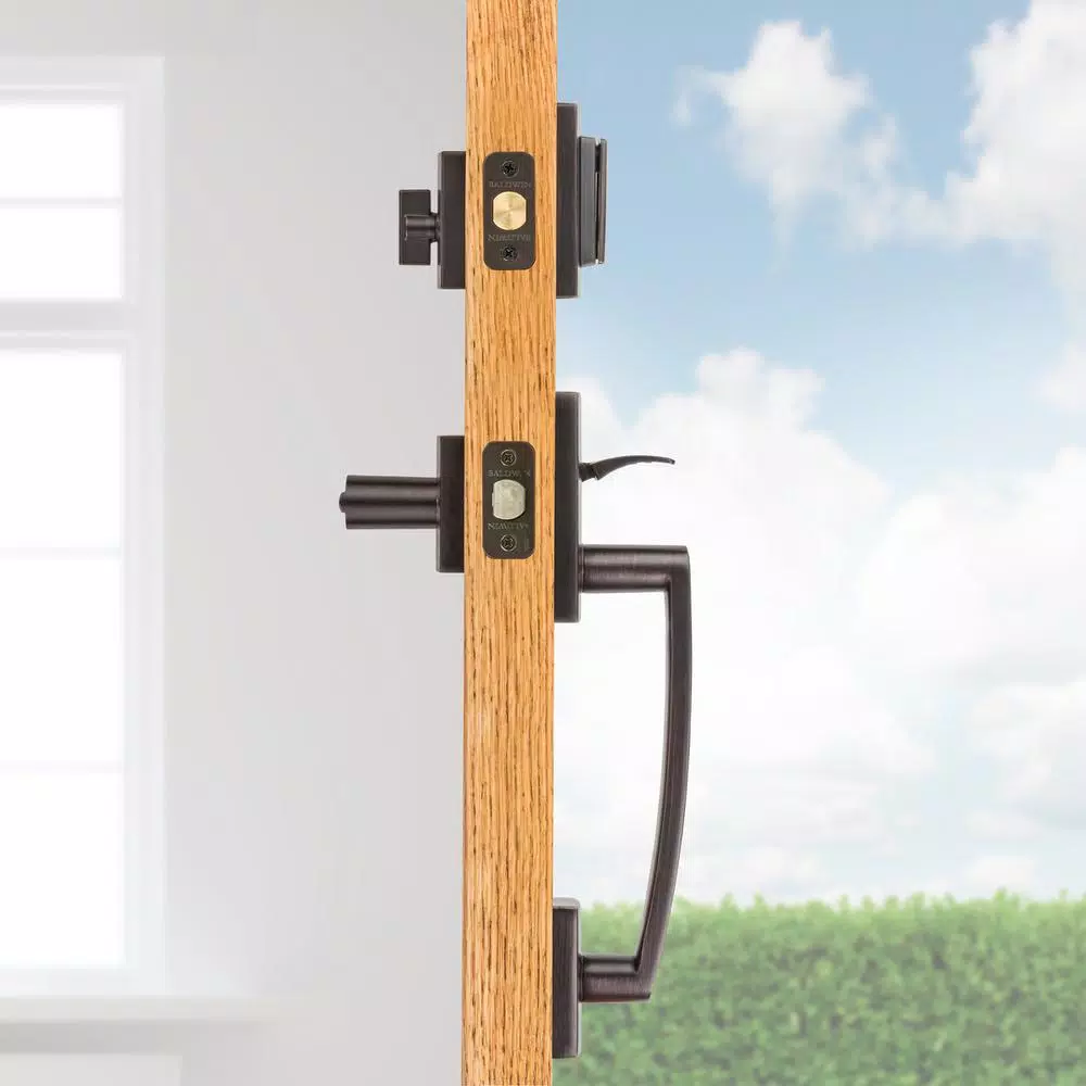 Baldwin Prestige Spyglass Single Cylinder Venetian Bronze Door Handleset with Square Lever