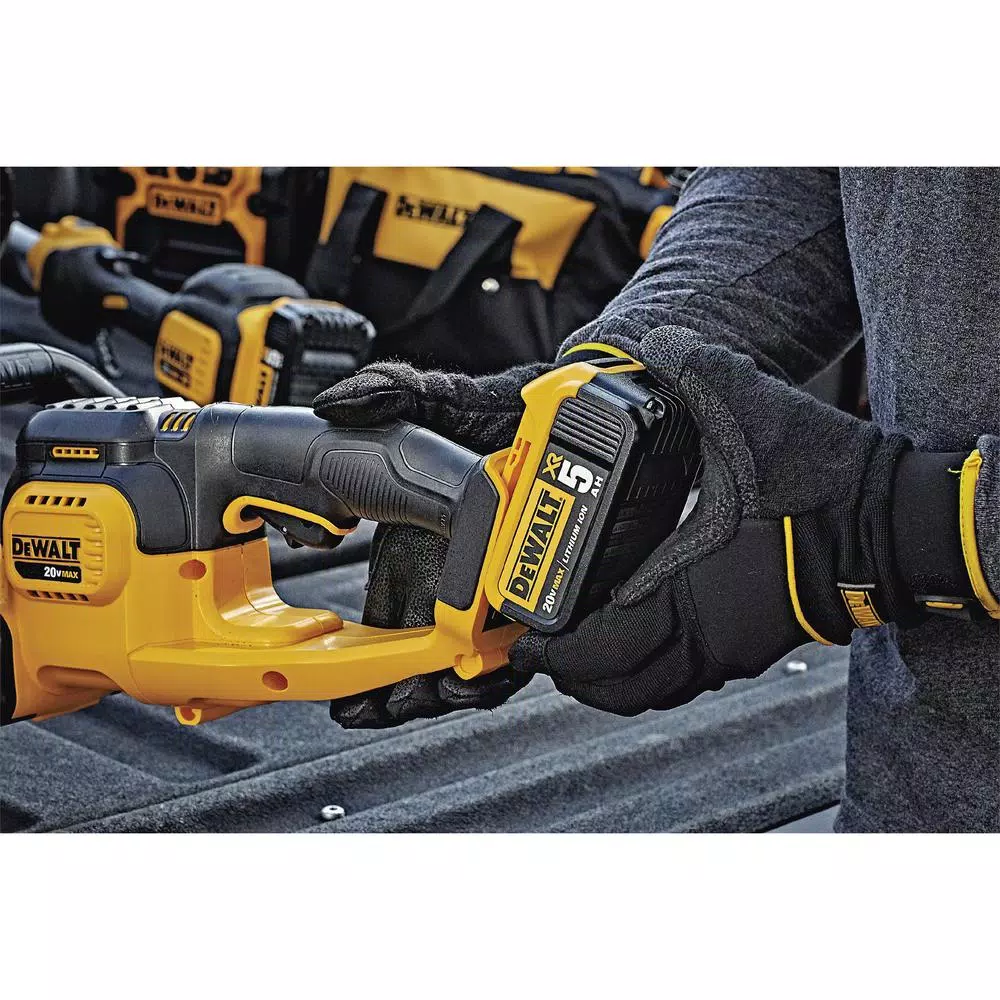 DEWALT 20V MAX Cordless Hedge Trimmer Kit with 5.0 Ah Battery, Charger, and Bonus Handheld Leaf Blower
