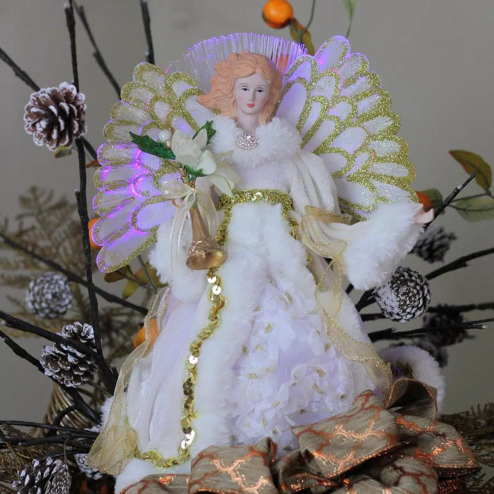 Northlight 14 in. Lighted Fiber Optic Angel Christmas Tree Topper - Cream and Gold