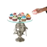 Mind Reader The Mind Reader 12 in. Silver Iron Pirate Head Cake Stand with Glass Top thumbnail 4