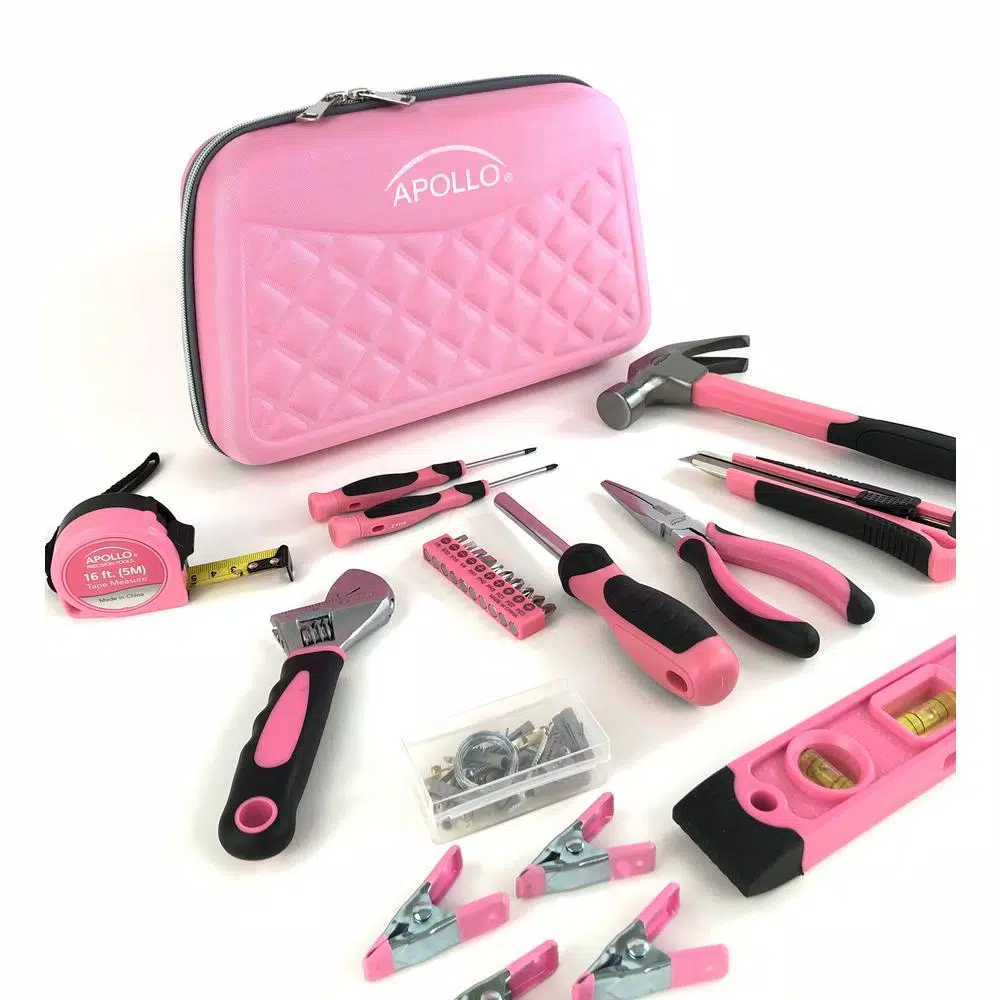Apollo Tools 63-Piece Household Tool Kit in Stylish Pink Designer Case