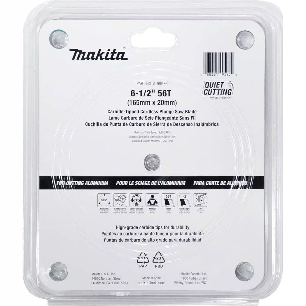 Makita 6-1/2 in. 56T Carbide Tipped Circular Saw Blade for Aluminum