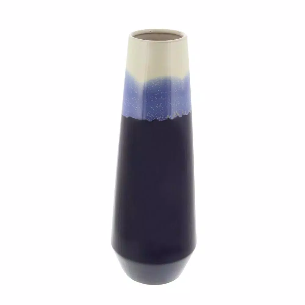LITTON LANE Modern Reflections 20 in. Ceramic Tulip-Shaped Blue and White Gradient Decorative Vase