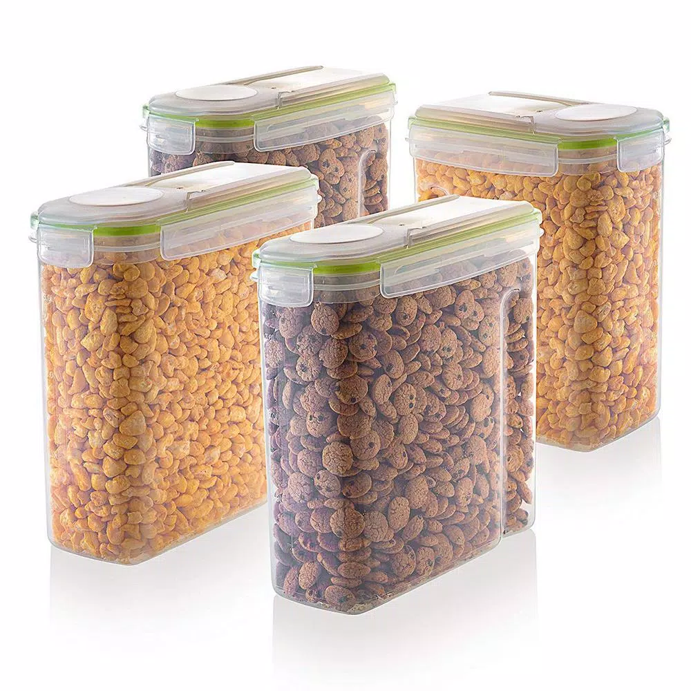 LavoHome 4L Airtight Plastic Cereal Storage Container Set, 2-Piece Clear Dry Food Dispensers