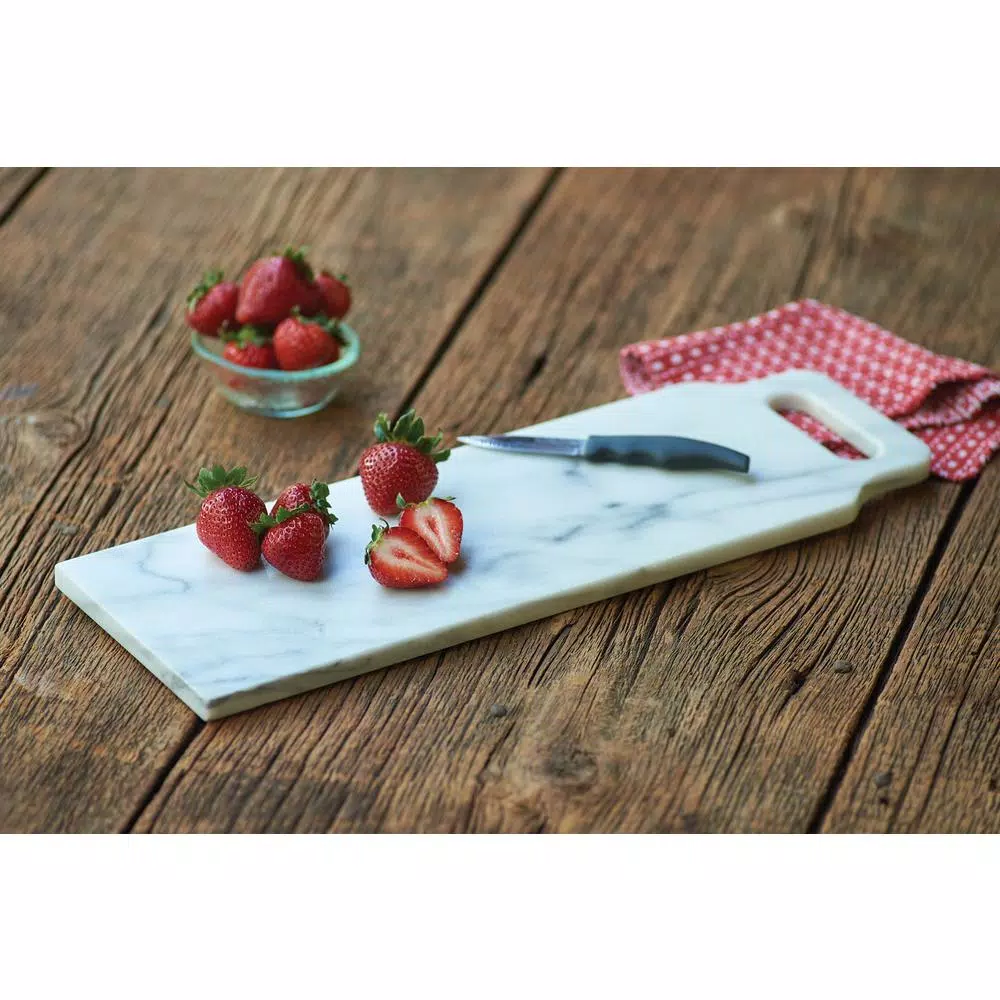 Fox Run White Marble Cheese Board and Serving Paddle, 18 x 6 inch, Reversible Honed and Polished Finish