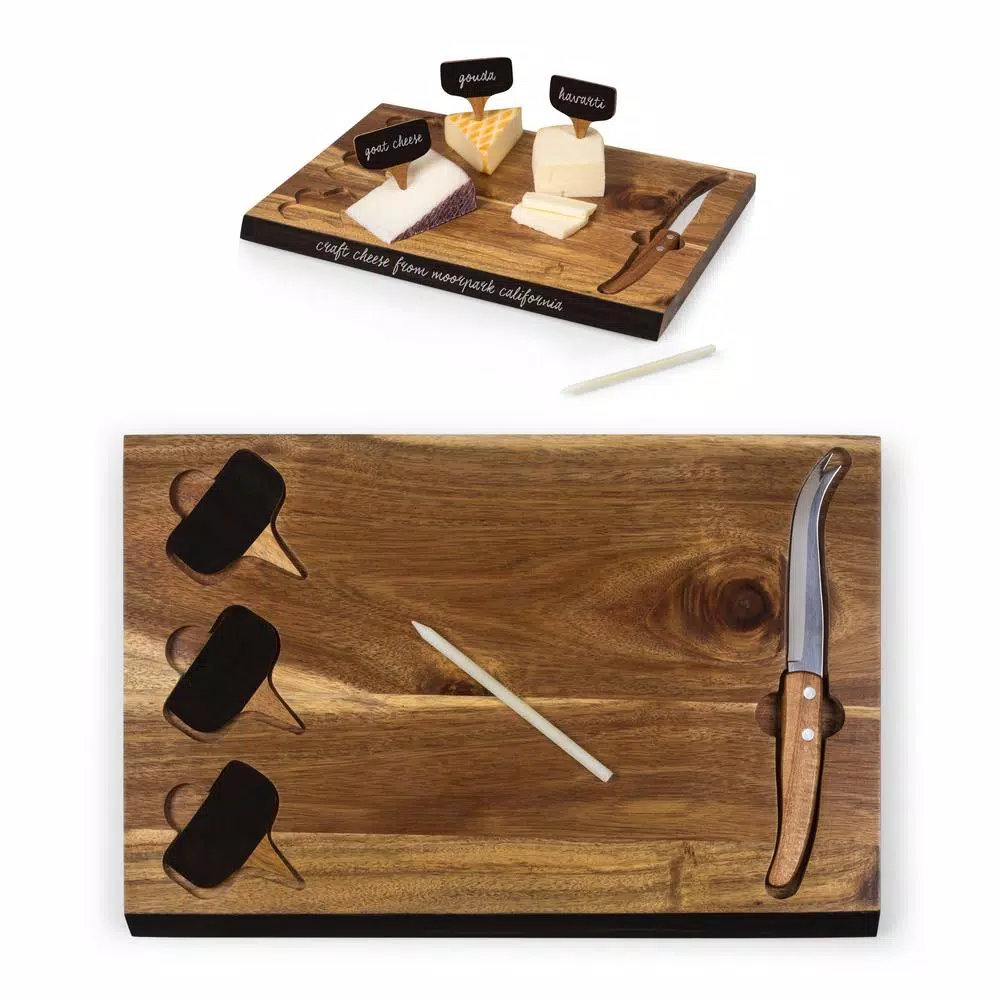TOSCANA Delio Acacia Wood Cheese Board Set with Cheese Knife and Chalkboard Markers