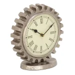 LITTON LANE Vintage Silver Gear Table Clock - Industrial Style Analog Quartz Clock thumbnail 2