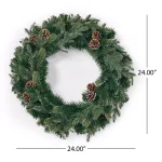 Noble House 24 in. Mixed Spruce Artificial Christmas Wreath with Pine Cones and Warm White LED Lights thumbnail 4