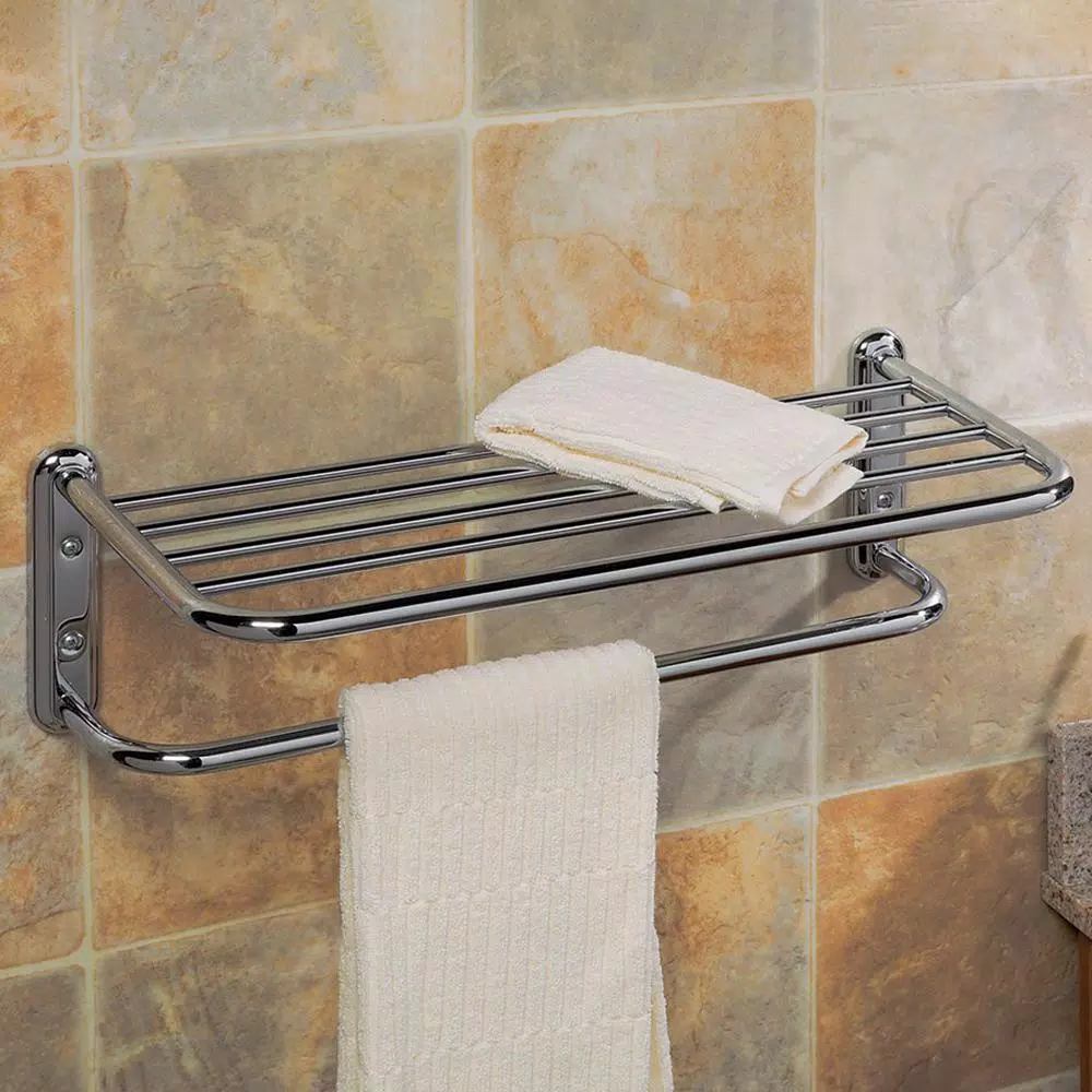 Gatco Hotel Style Chrome Towel Rack with Storage Shelf