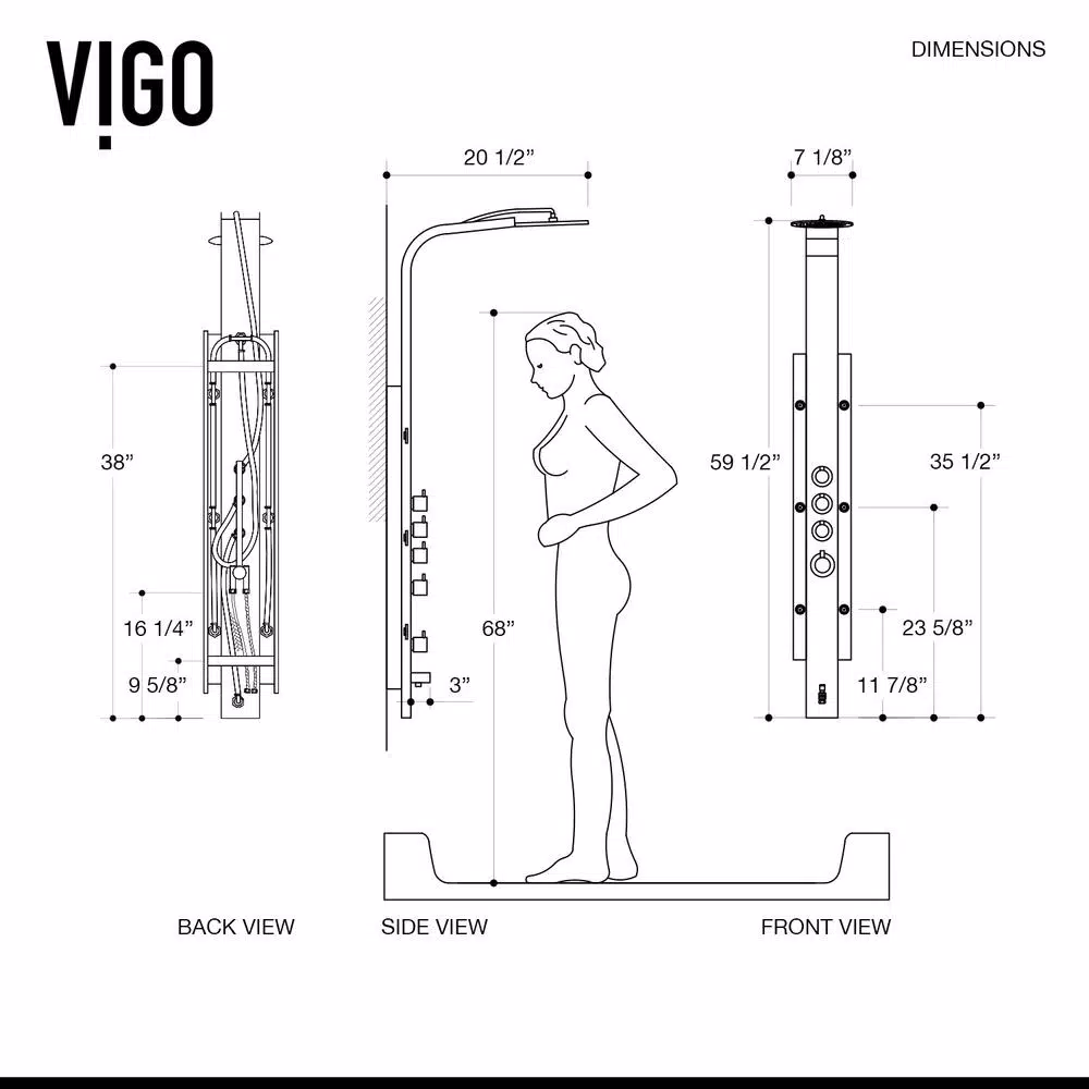 VIGO Mateo 59.5 in. Stainless Steel 6-Jet High Pressure Shower Panel System