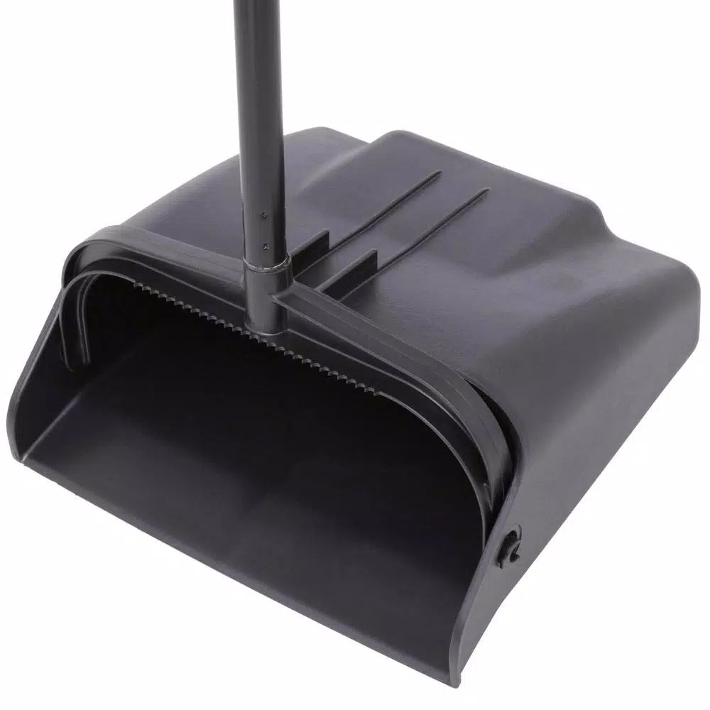 Continental 12 in. Upright Lobby Dust Pan with Vinyl-Coated Steel Handle, Black