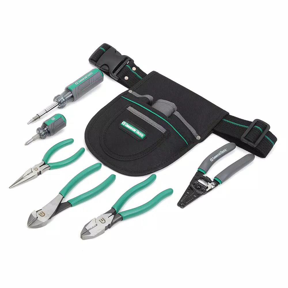 Commercial Electric 7-Piece Electrician's Tool Set with 6-Pocket Tool Pouch