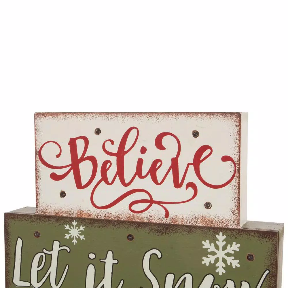 Glitzhome 11.81 in. LED Lighted Multi-color Wooden Block Word Sign, 14-Bulbs
