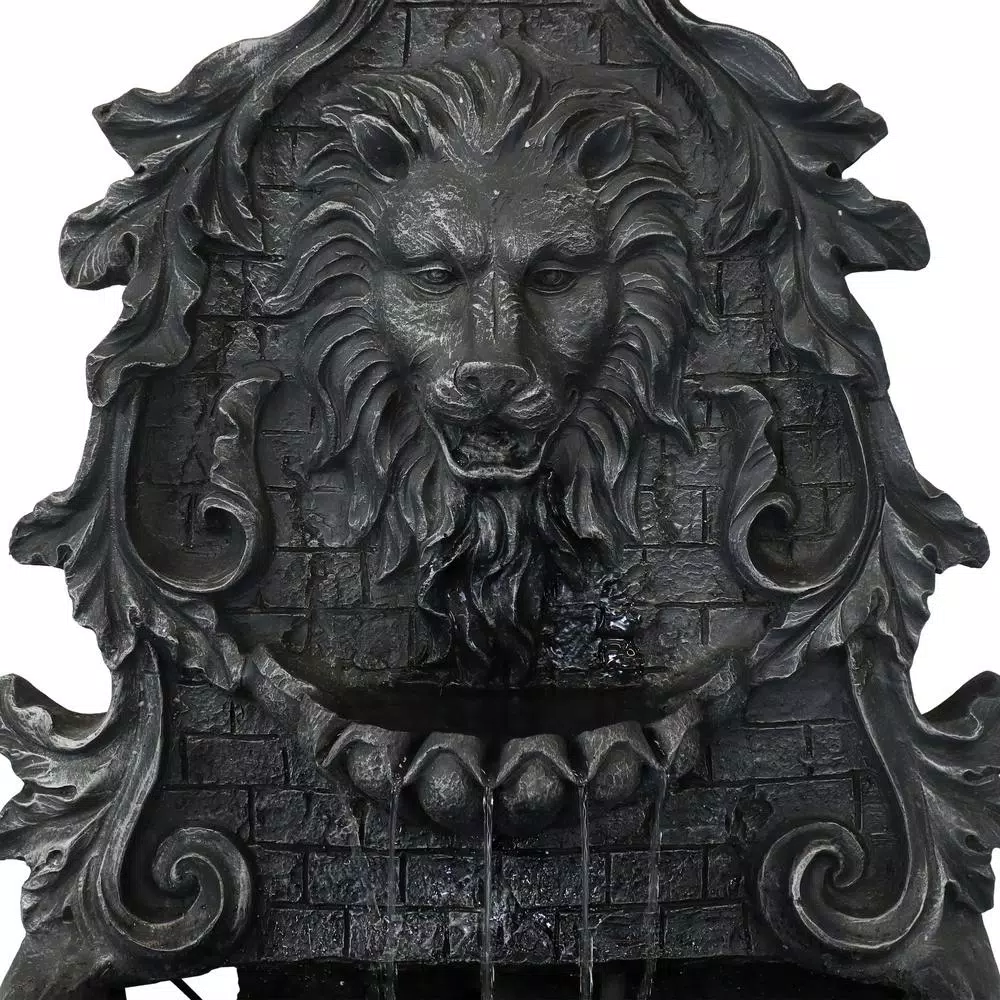 Sunnydaze Decor 30 in. Stoic Courage Lion Head Solar Wall Fountain with Battery Backup