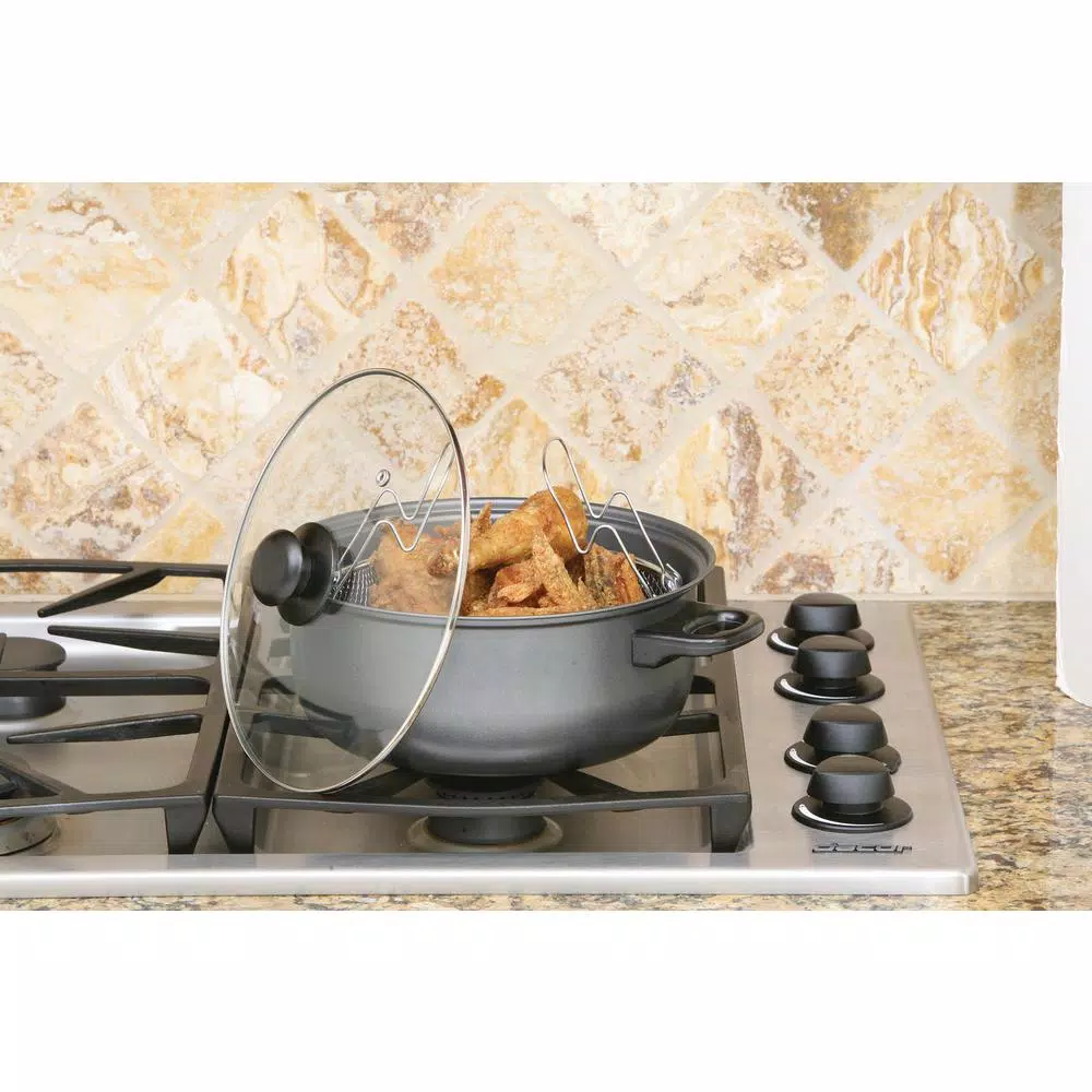 Cook Pro 4.5 Qt. Carbon Steel Deep Fryer Set with Frying Basket and Vented Glass Lid