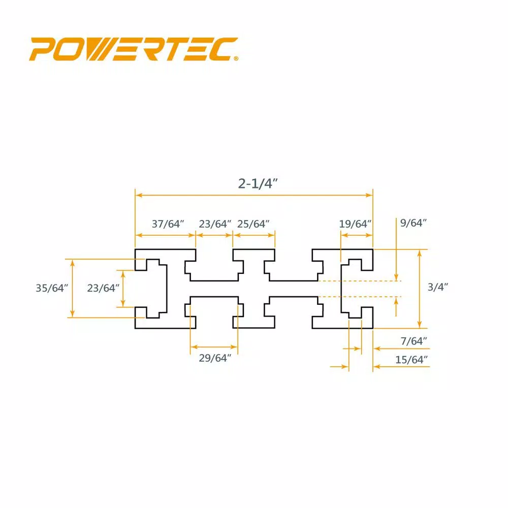 POWERTEC 36 in. Aluminum Universal Multi T-Track for Woodworking