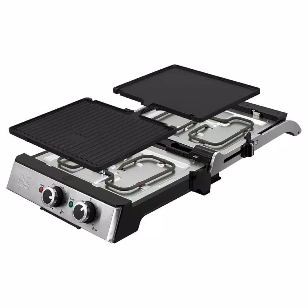 KALORIK Eat Smart 200 sq. in. Stainless Steel Non-Stick Indoor Grill with Reversible Plates