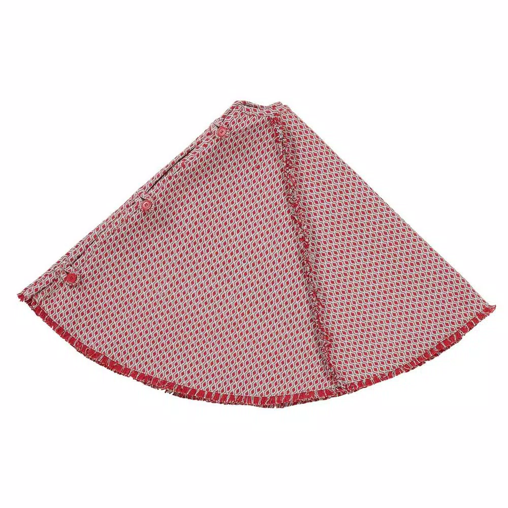 VHC Brands 48 in. Tannen Deep Red and Nickel Grey Jacquard Christmas Tree Skirt