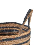 LR Home Wonder Striped Braided Navy Blue Natural Jute Decorative Storage Basket with Handles thumbnail 2