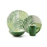 Thomson Pottery Palm Leaf 16-Piece Green Ceramic Stoneware Dinnerware Set, Service for 4 thumbnail 1