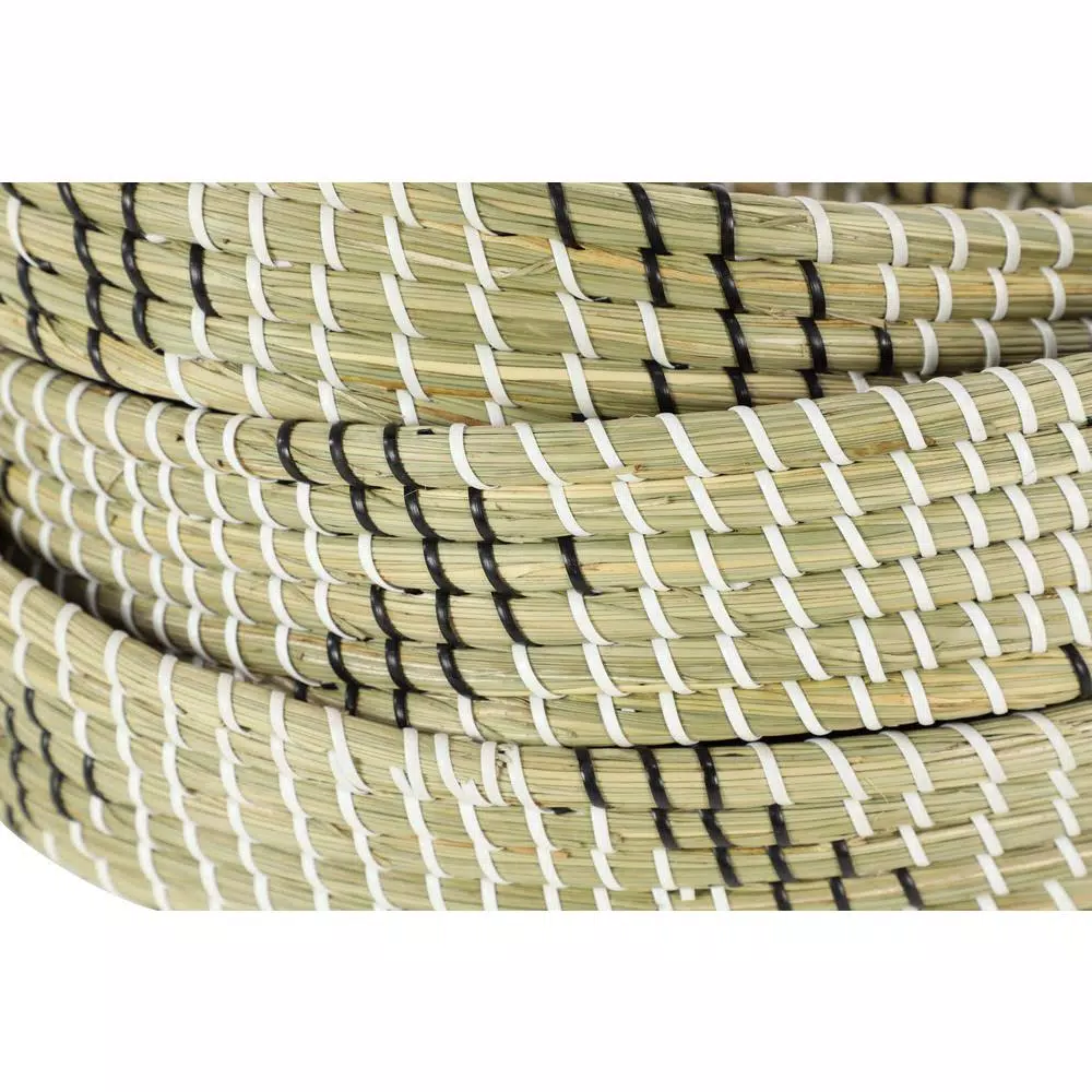 LITTON LANE White Seagrass and Polyethylene Wicker Decorative Trays with Black Accents, Set of 3
