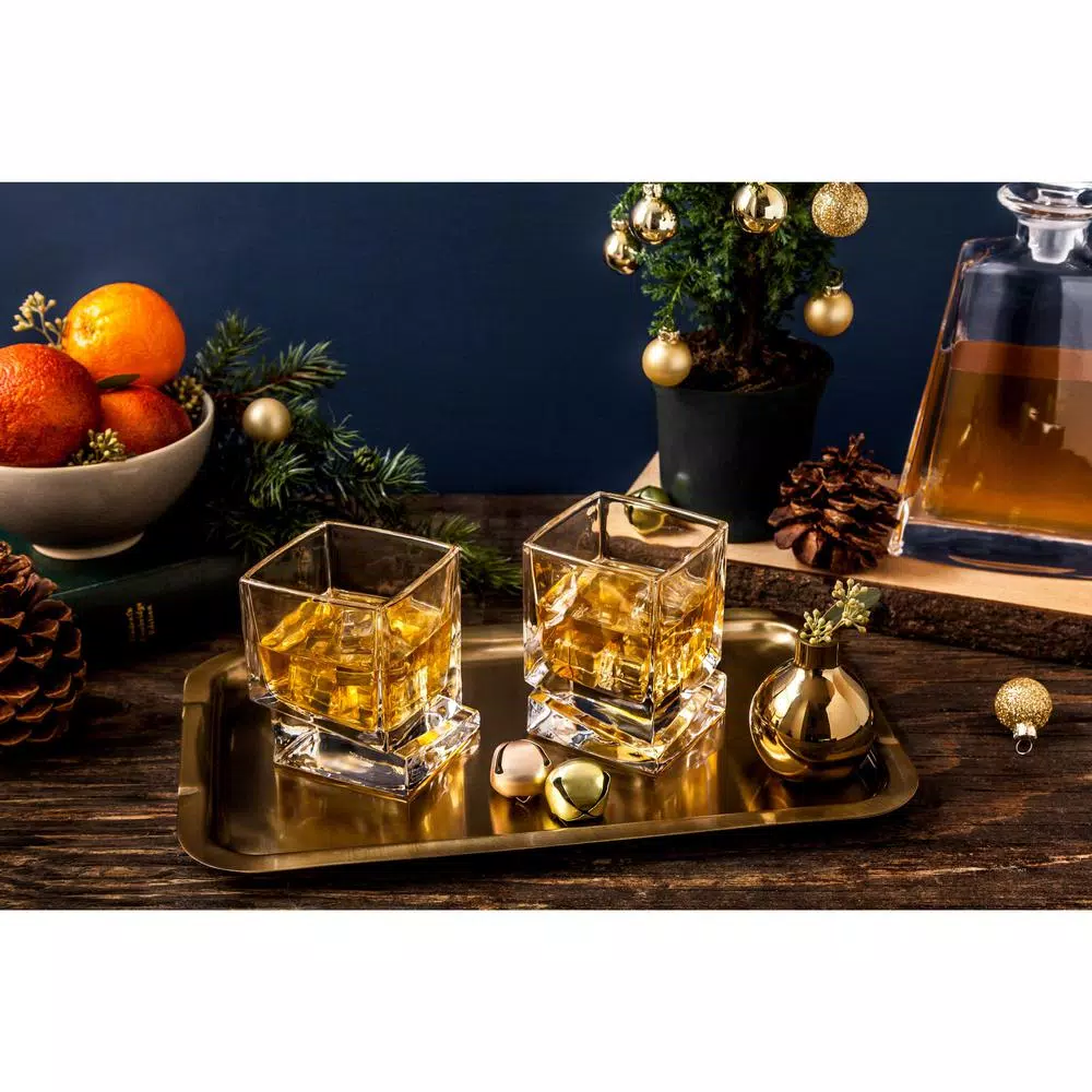 JoyJolt Carre Square 10 oz. Whiskey Glasses, Set of 4