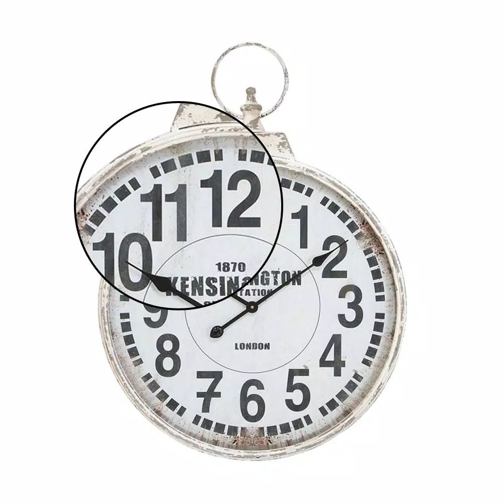 LITTON LANE 32 in. London Inspired Antique Round Wall Clock - Distressed White Metal Farmhouse Decor