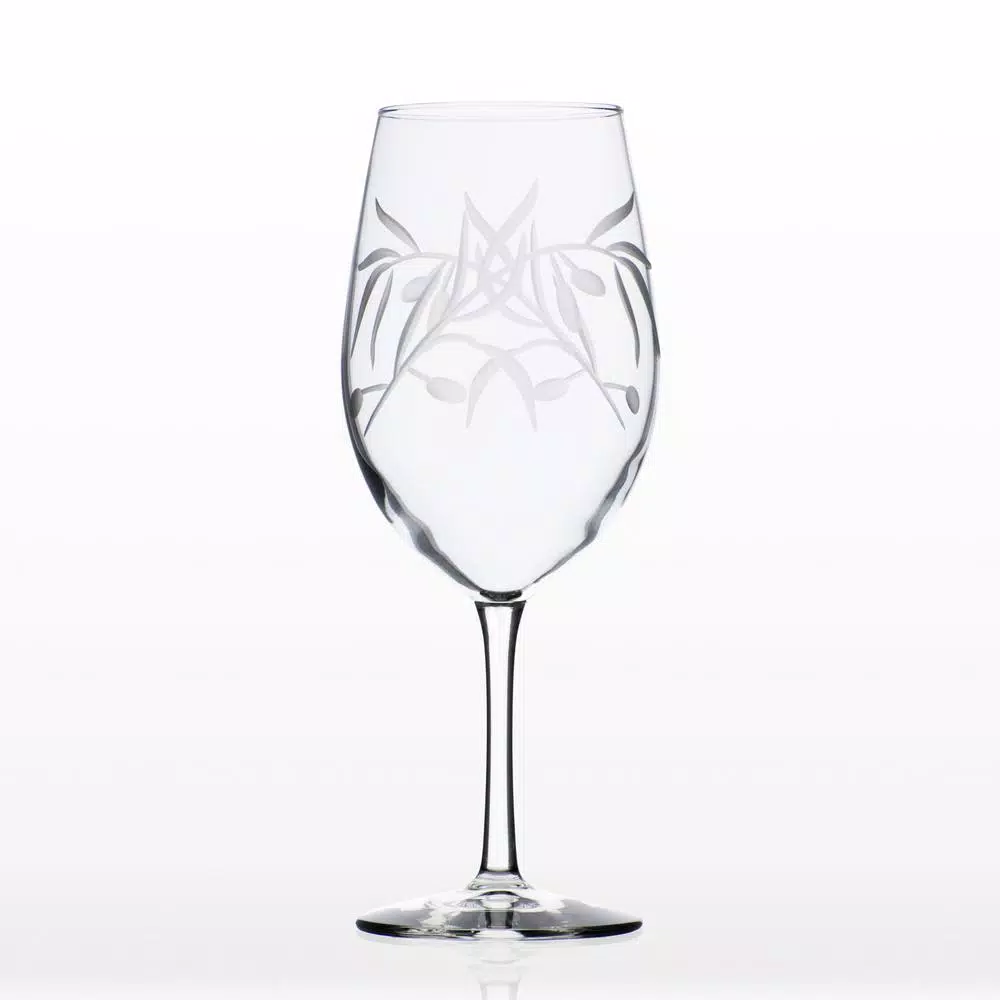 Rolf Glass Olive Branch 18 oz. All Purpose Wine Glass Set of 4 - Diamond-Wheel Engraved