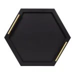 Kate and Laurel Halsey Black Hexagon Decorative Wooden Tray with Gold Metal Handles thumbnail 4