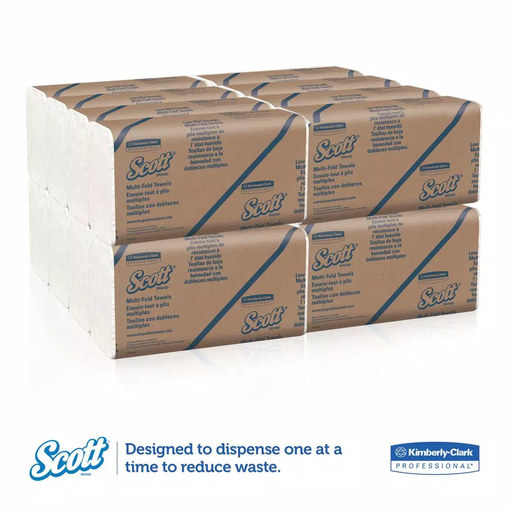 Scott Essential Multi-Fold White Paper Towels, 9.2 x 9.4 in, 250 per Pack, 16 Packs per Carton
