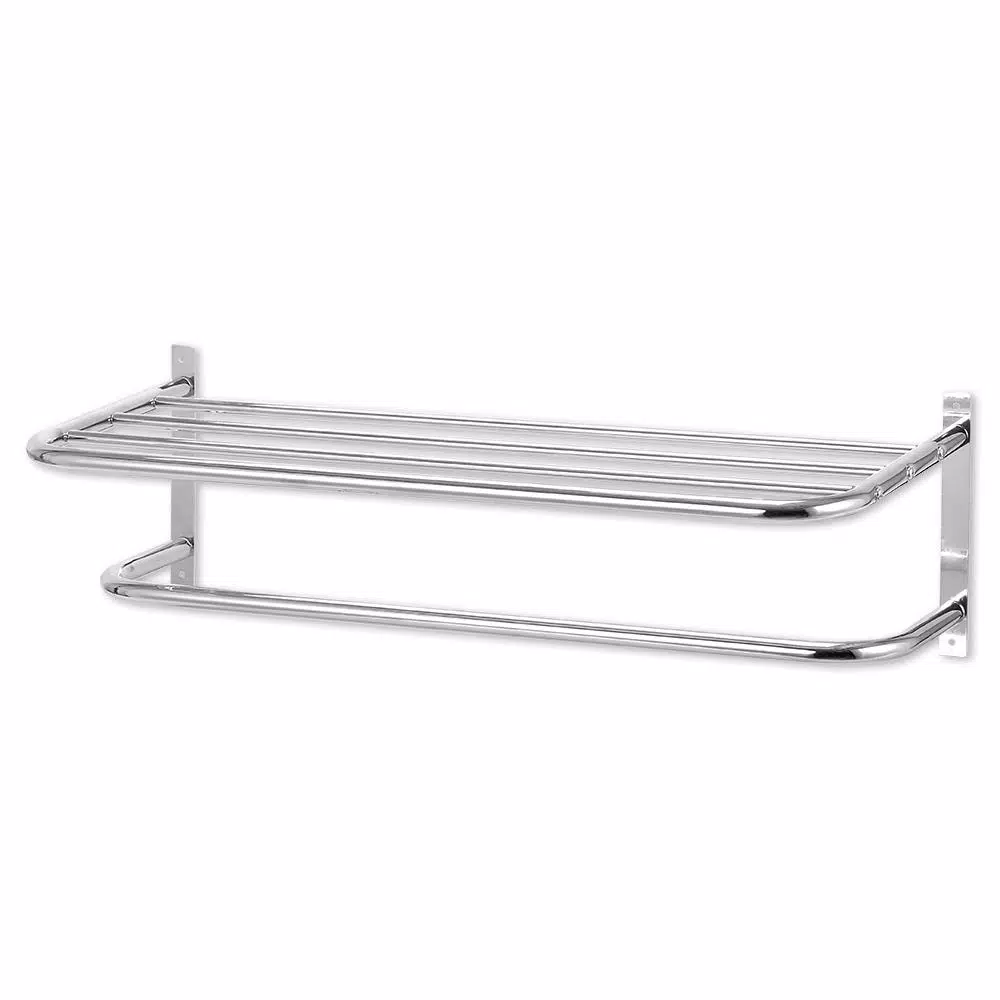 Unbranded Chrome Plated Steel 1-Bar Wall Mount Towel Rack and Bathroom Shelf