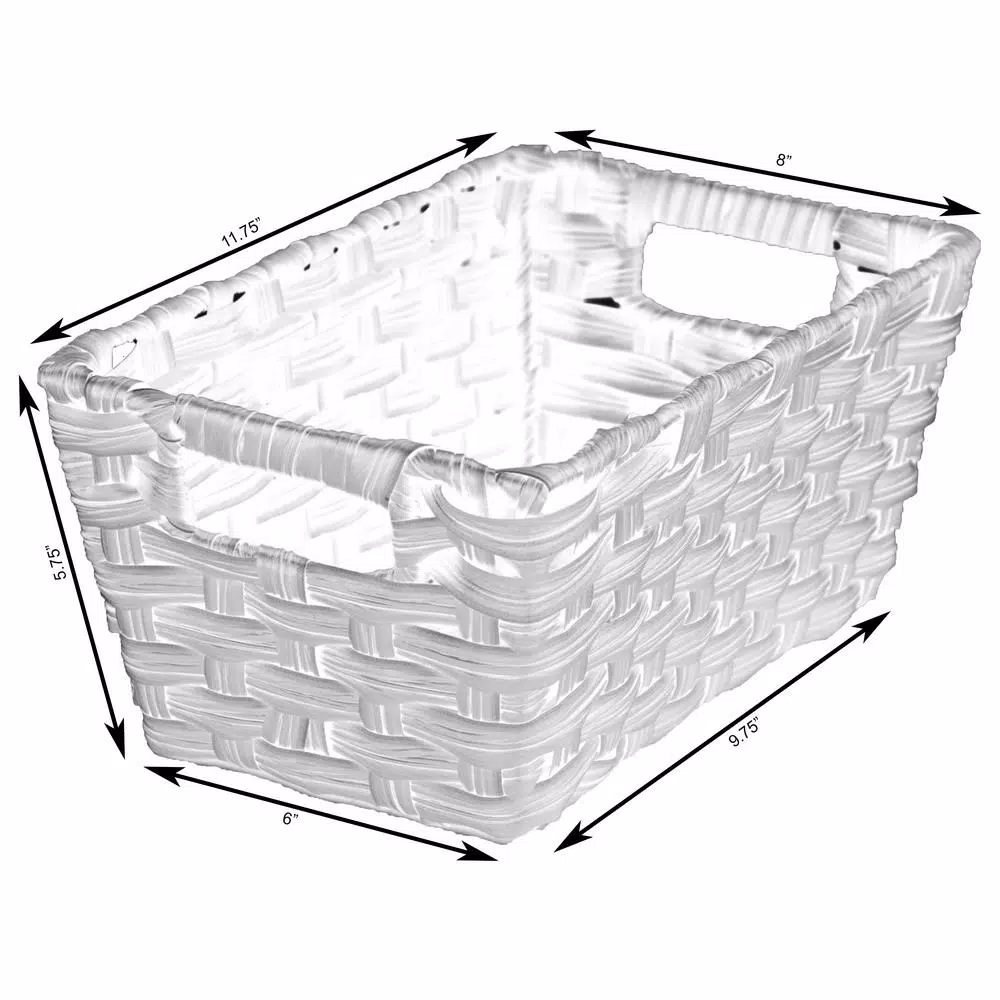 Vintiquewise Black Plastic Wicker Shelf Basket Organizer with Handles