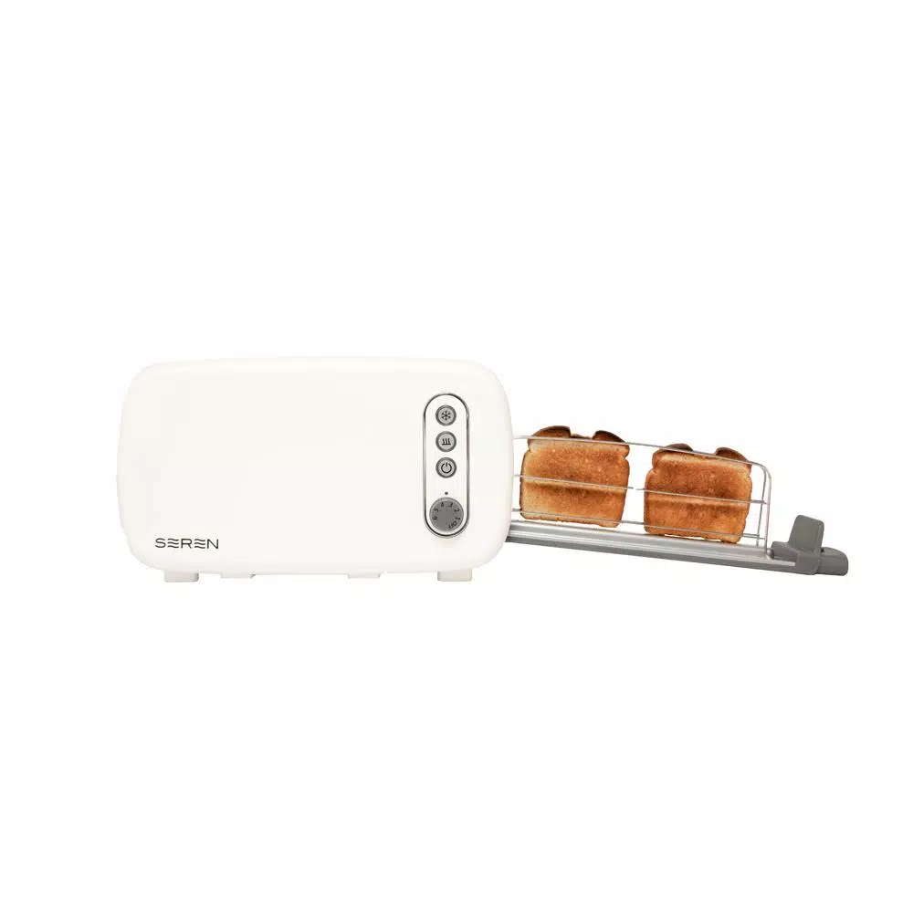 BergHOFF Seren 2-Slice Cream Long Slot Toaster with Side Loading Design and Removable Serving Tray Cover
