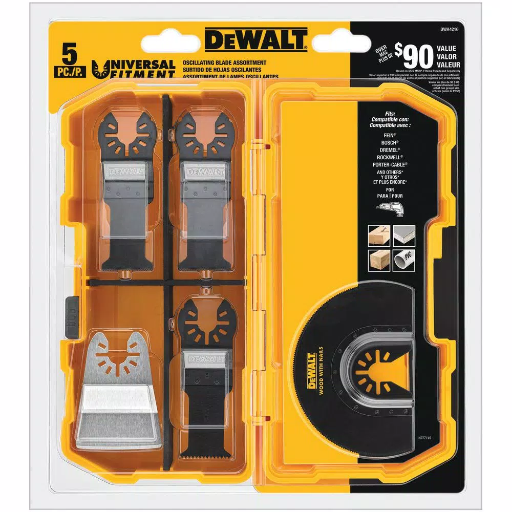 DEWALT DWA4216 5-Piece Oscillating Blade Set with Carbide Grout Removal Blade