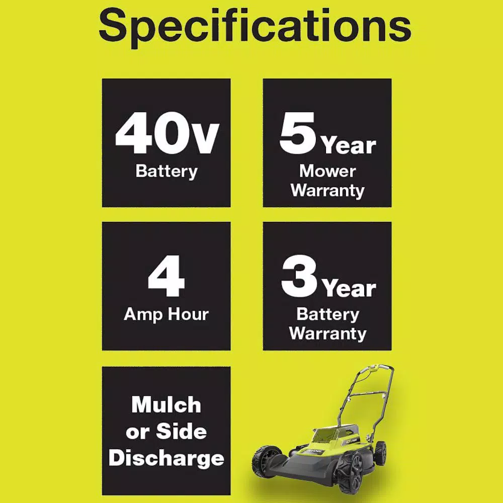 RYOBI 40V 18 in. 2-in-1 Cordless Lithium-Ion Walk Behind Push Mower with (2) 4 Ah Batteries and Charger