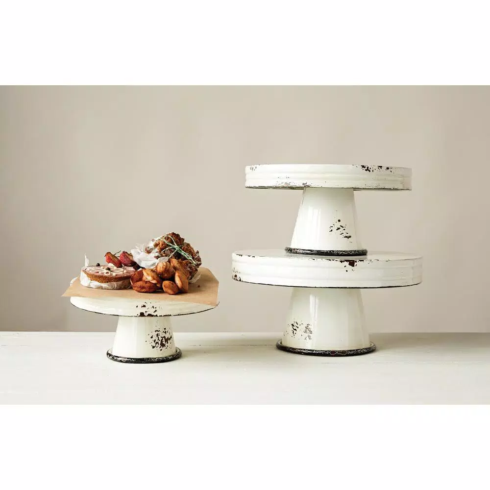 3R Studios Distressed White Metal Cake Stand Set of 3 - Country Cottage Style Pedestals