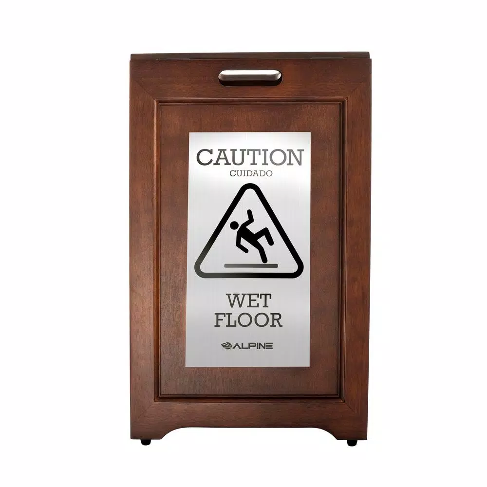 Alpine Industries 24 in. 2-Sided Bilingual Wet Floor Sign, Stainless Steel Plated Wood