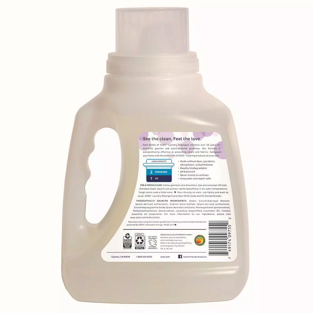 ECOS 2X Ultra Concentrated Liquid Laundry Detergent, Lavender Scent, 50 oz.