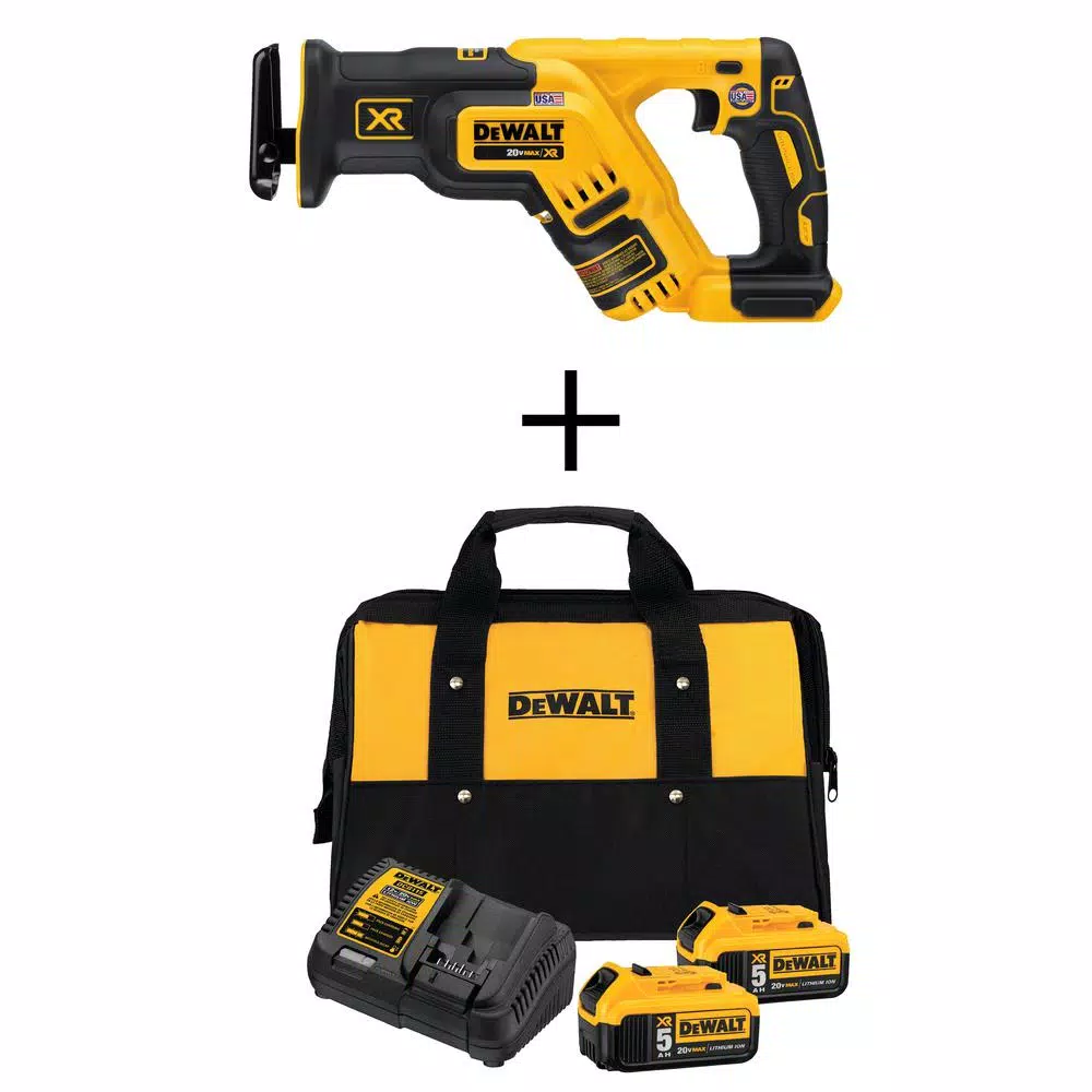 DEWALT 20V MAX XR Brushless Compact Reciprocating Saw Kit with (2) 5.0Ah Batteries and Charger