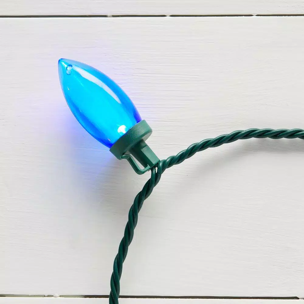 Home Accents Holiday 100-Light LED C9 Multi-Color Super Bright Smooth Christmas String Lights, Green Wire