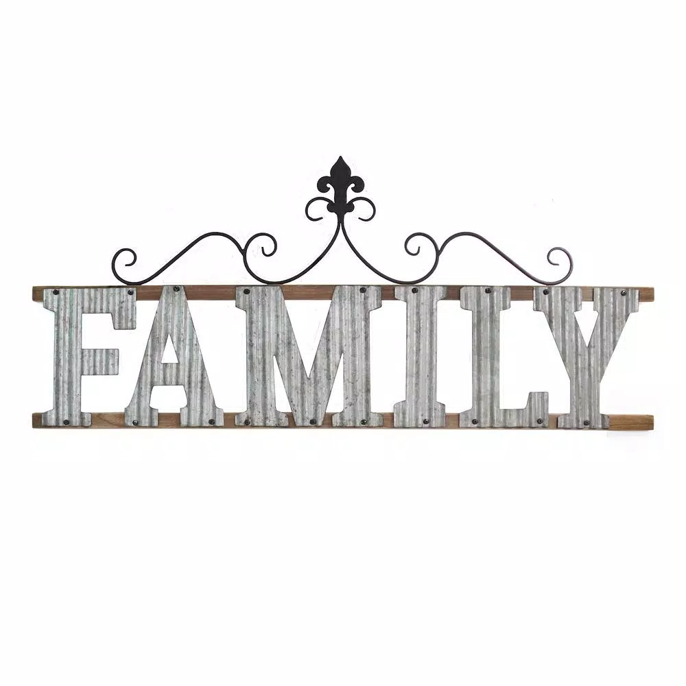Stratton Home Decor Family Wall Sign - Rustic Wood and Metal Farmhouse Decor