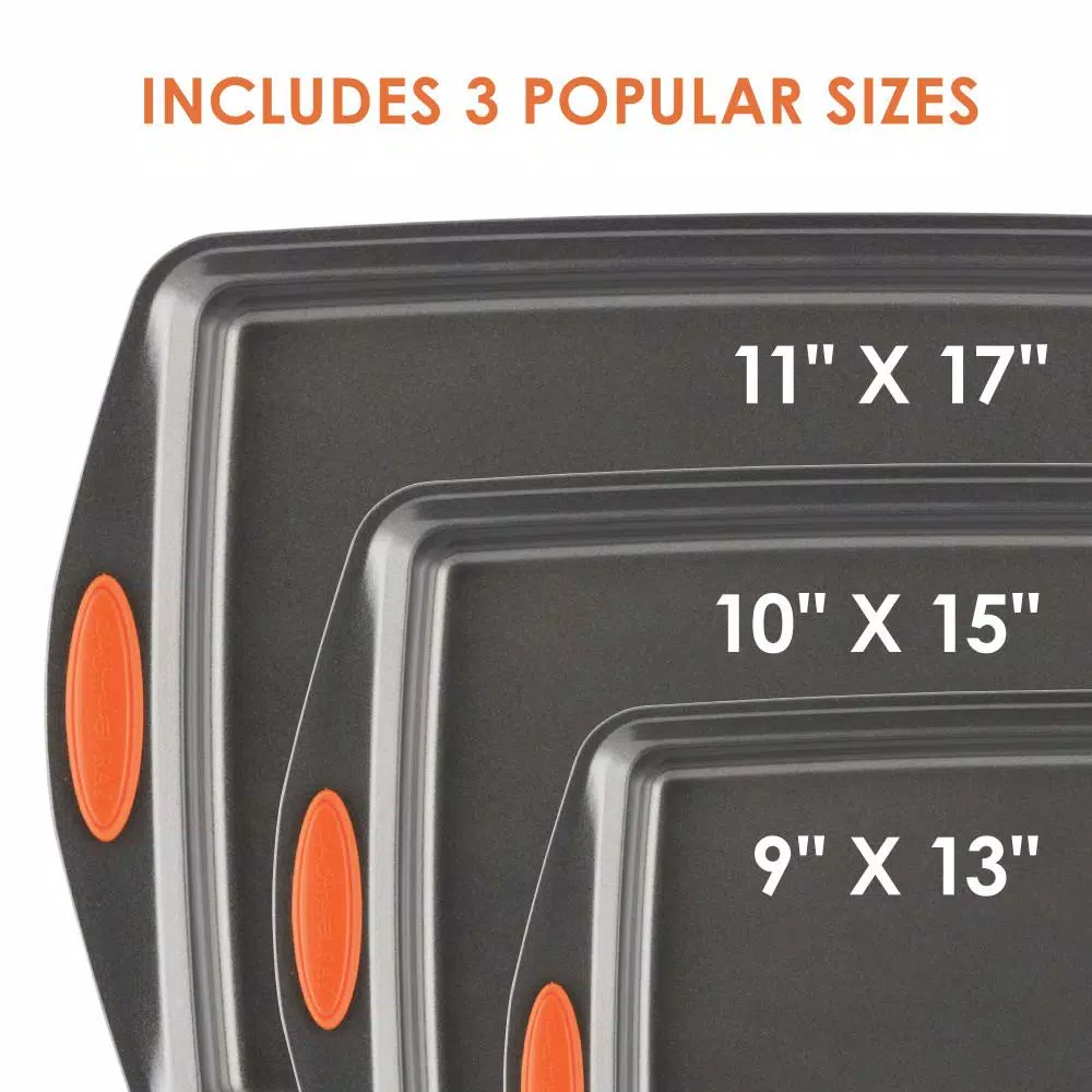 Rachael Ray Yum-o! Nonstick Bakeware 3-Piece Cookie Sheet Set, Carbon Steel