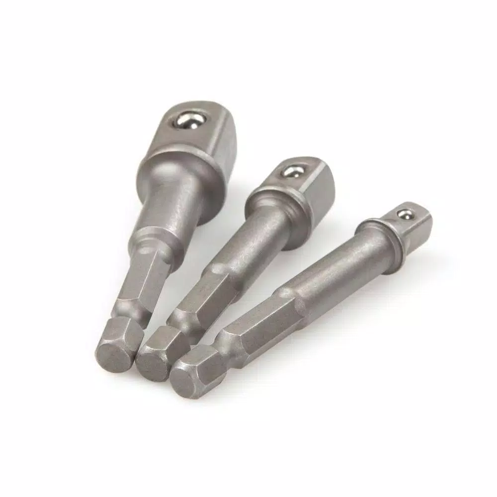 TEKTON 3-Piece Power Socket Adapter Set, 1/4 in. Hex Shank to 1/4 in., 3/8 in., and 1/2 in. Drive