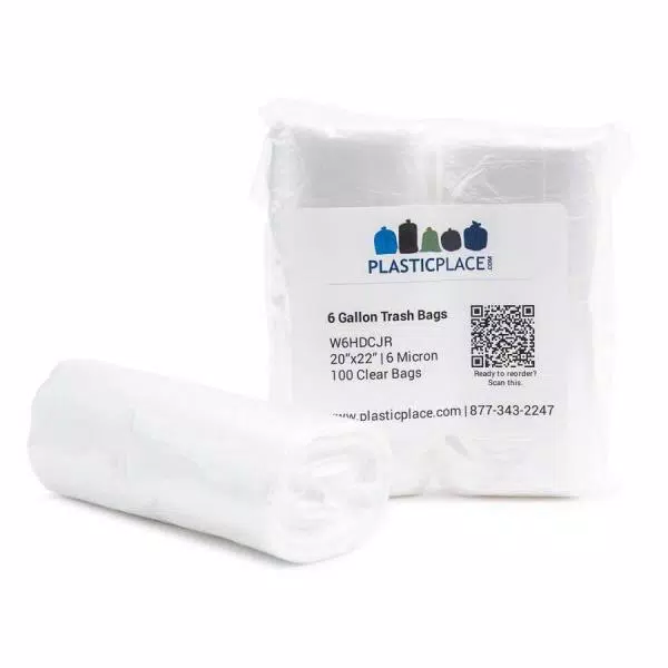 Plasticplace Plastic Place 6 Gallon Clear Trash Bags, 100 Count