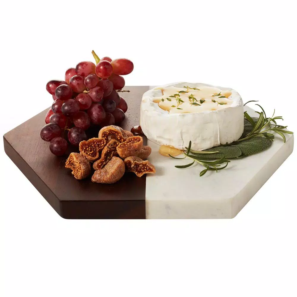Libbey Urban Story Wood and Marble Hexagon Serving Tray