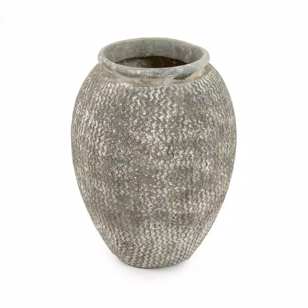 Zentique Cement Wavy Grey Large Decorative Vase with Zig Zag Grooves