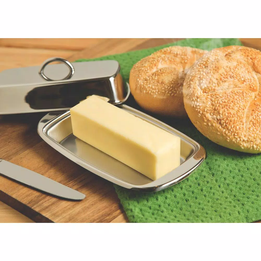 Fox Run Stainless Steel Butter Dish with Lid, 2-Stick Capacity, Silver